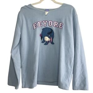 Disney Eeyore Fleece Pullover Sweatshirt Blue Retro Long Sleeve Women's L-XL